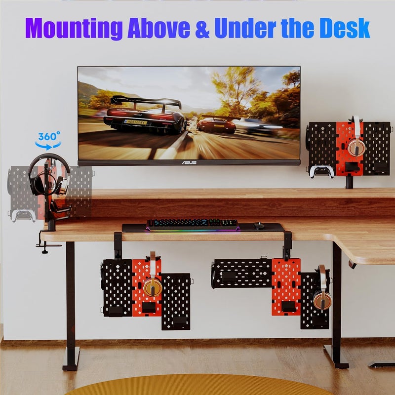 PUTORSEN Headphone and Controller Holder for Desk, Rotatable DIY Modular Headphones Holder & Controller Stand with Cable Hooks, Clamped Above/Under Desk for Xbox PS5 PS4 Switch Controller - Image 3